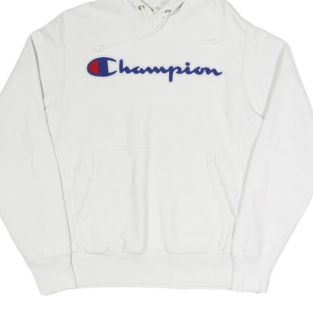 CHAMPION REVERSE WEAVE Mens White Hoodie S Classic Logo Pullover Cotton Blend