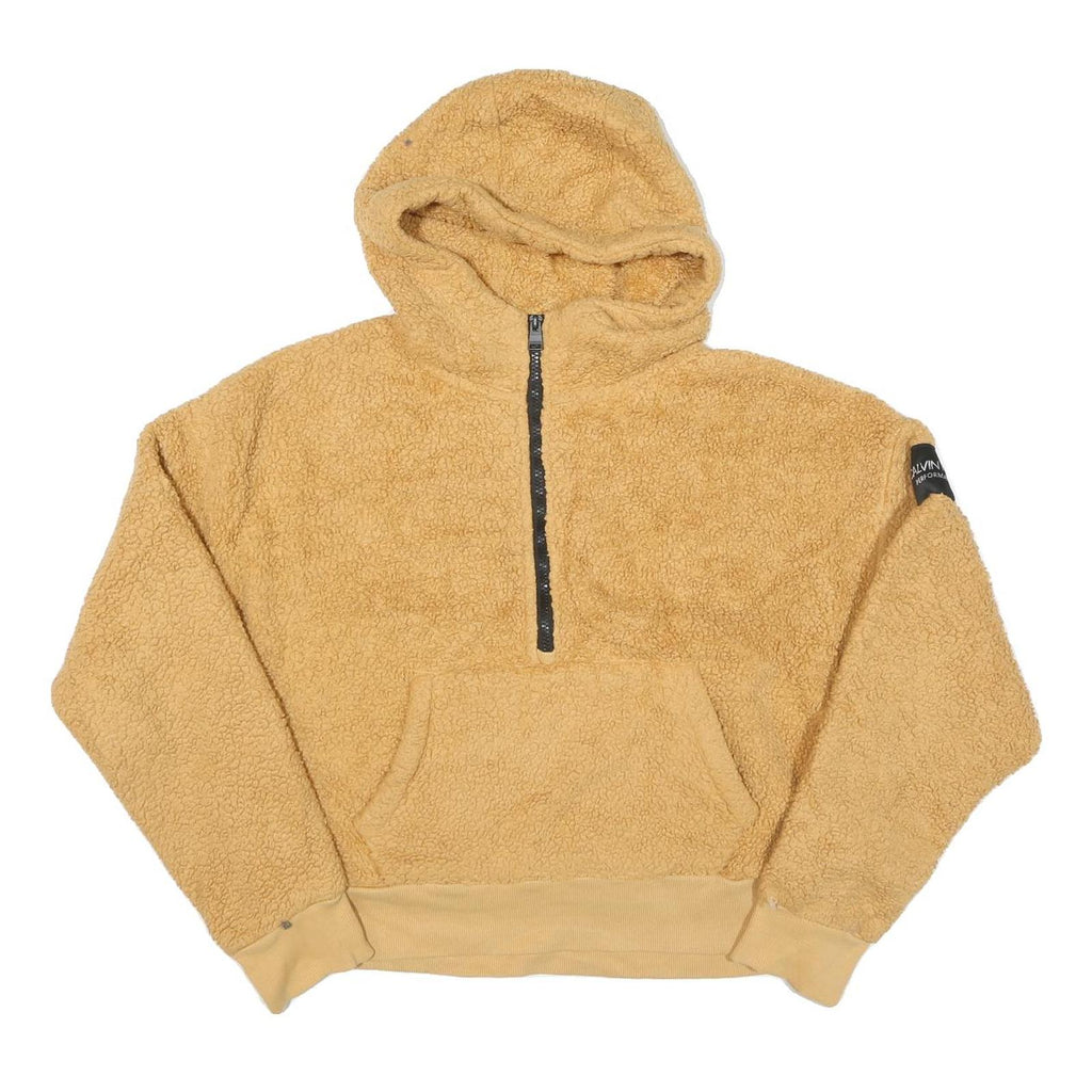 CALVIN KLEIN Womens Beige 1/4 Zip Hoodie M Soft Fleece Pullover Casual