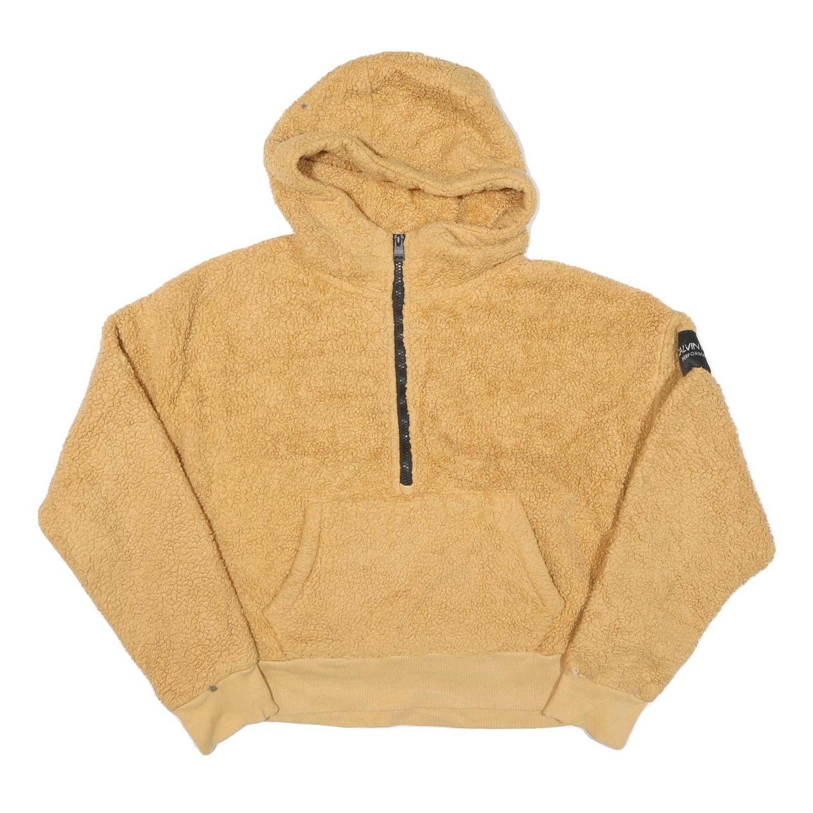CALVIN KLEIN Womens Beige 1/4 Zip Hoodie M Soft Fleece Pullover Casual