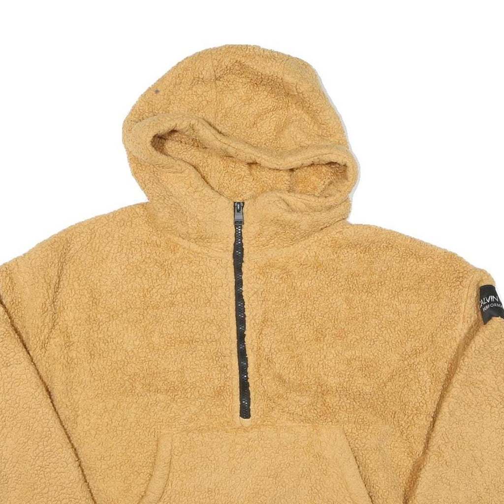 CALVIN KLEIN Womens Beige 1/4 Zip Hoodie M Soft Fleece Pullover Casual