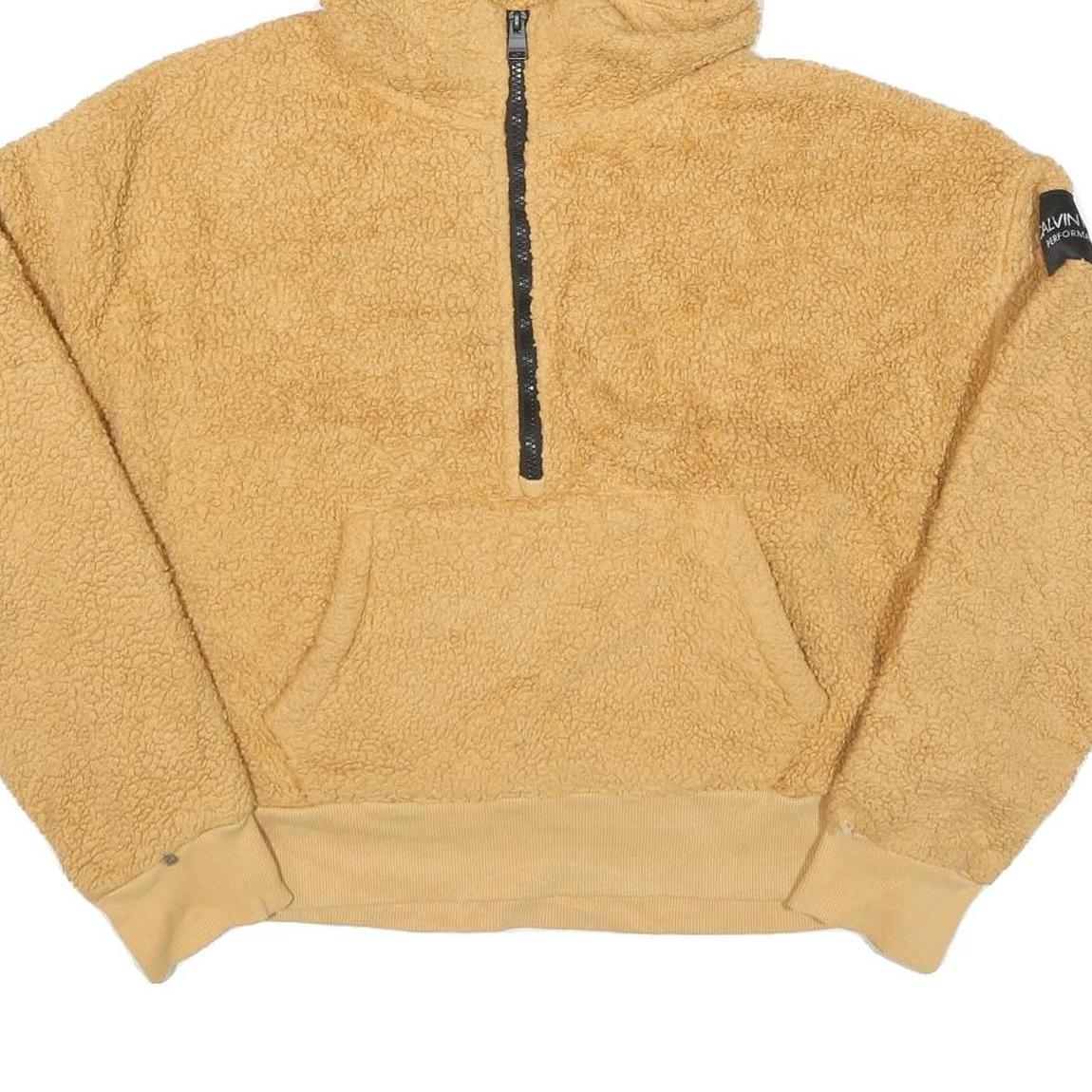 CALVIN KLEIN Womens Beige 1/4 Zip Hoodie M Soft Fleece Pullover Casual