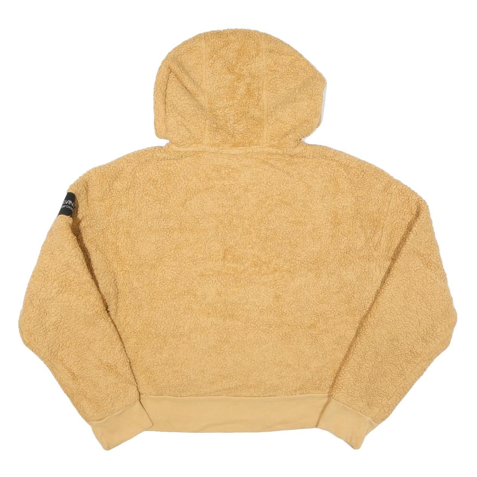 CALVIN KLEIN Womens Beige 1/4 Zip Hoodie M Soft Fleece Pullover Casual