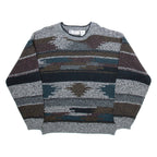 MICHAEL GERALD Mens Patterned Jumper Grey Colourblock Tight Knit L