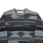 MICHAEL GERALD Mens Patterned Jumper Grey Colourblock Tight Knit L