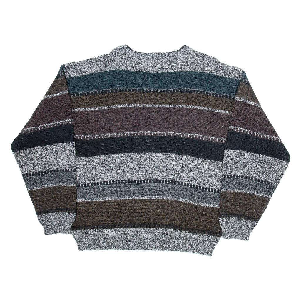 MICHAEL GERALD Mens Patterned Jumper Grey Colourblock Tight Knit L