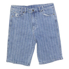 KARL KANI Mens Shorts Blue Pinstripe Casual L W32 Denim Cotton Blend Embroidered