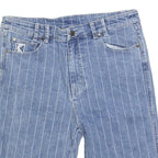 KARL KANI Mens Shorts Blue Pinstripe Casual L W32 Denim Cotton Blend Embroidered