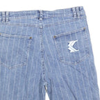 KARL KANI Mens Shorts Blue Pinstripe Casual L W32 Denim Cotton Blend Embroidered