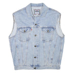 PUEBLO Mens Blue Light Denim Button Jacket M Cotton Blend Sleeveless Casual