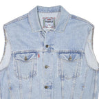 PUEBLO Mens Blue Light Denim Button Jacket M Cotton Blend Sleeveless Casual
