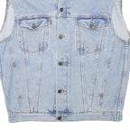 PUEBLO Mens Blue Light Denim Button Jacket M Cotton Blend Sleeveless Casual