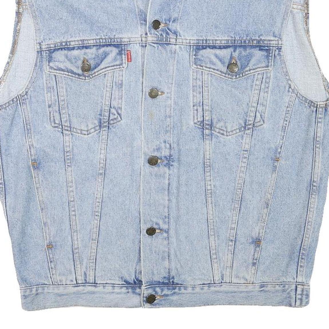 PUEBLO Mens Blue Light Denim Button Jacket M Cotton Blend Sleeveless Casual