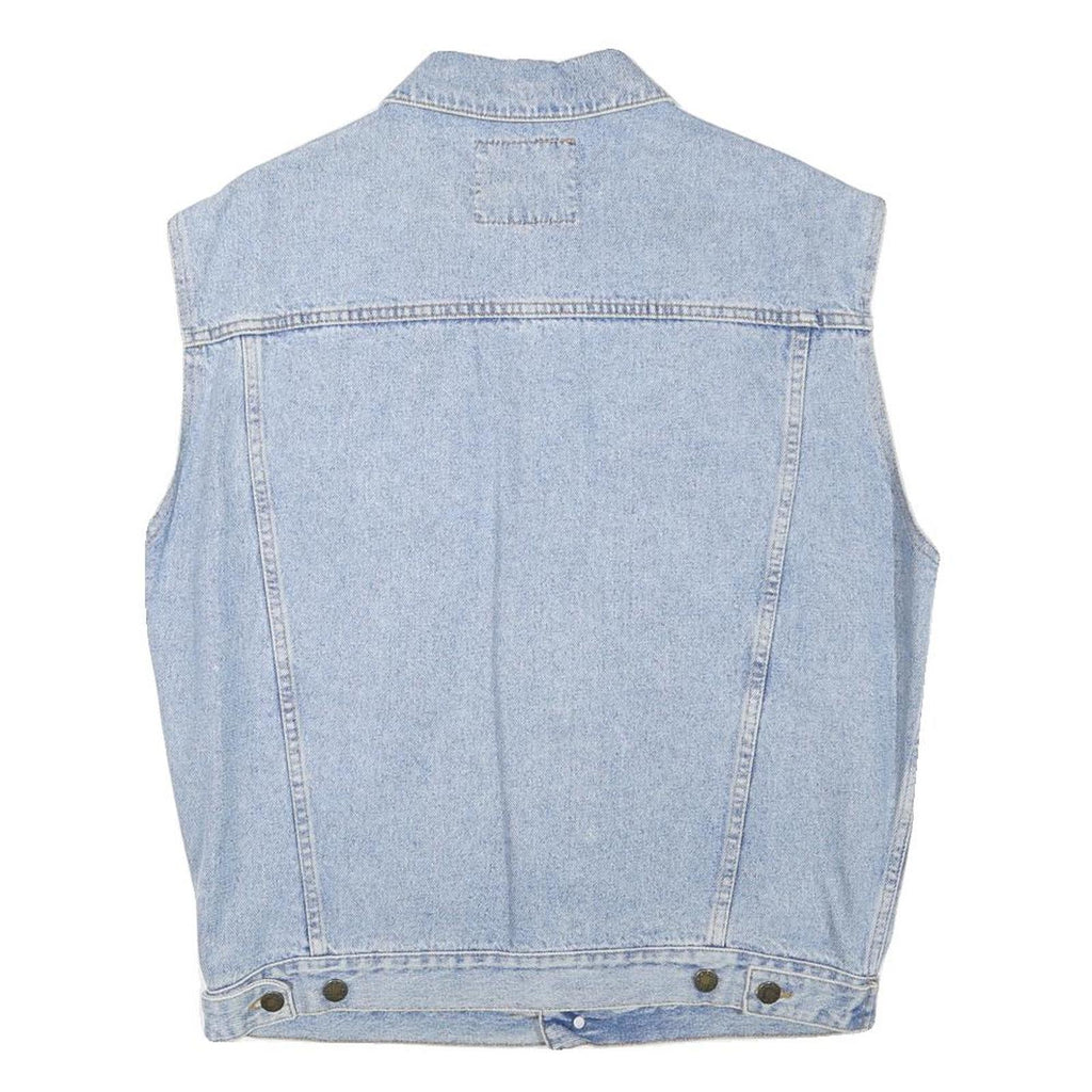 PUEBLO Mens Blue Light Denim Button Jacket M Cotton Blend Sleeveless Casual