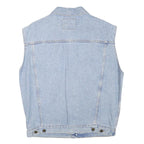 PUEBLO Mens Blue Light Denim Button Jacket M Cotton Blend Sleeveless Casual