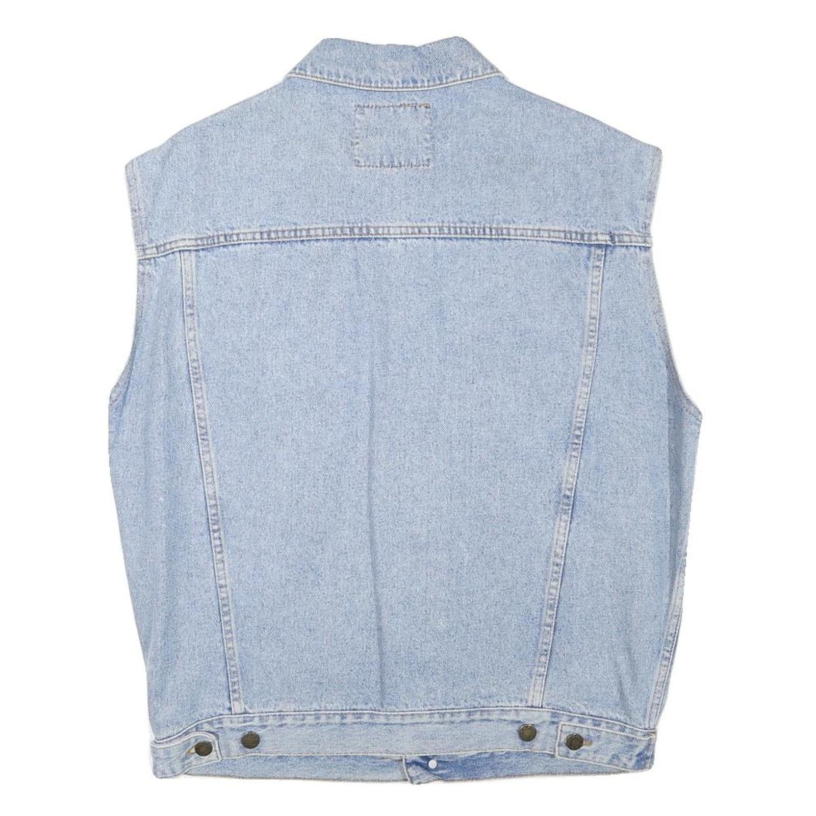 PUEBLO Mens Blue Light Denim Button Jacket M Cotton Blend Sleeveless Casual