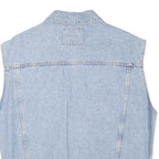 PUEBLO Mens Blue Light Denim Button Jacket M Cotton Blend Sleeveless Casual