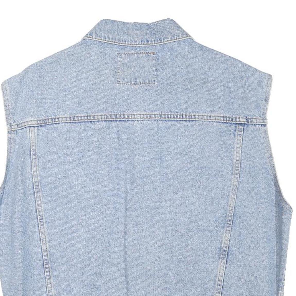 PUEBLO Mens Blue Light Denim Button Jacket M Cotton Blend Sleeveless Casual