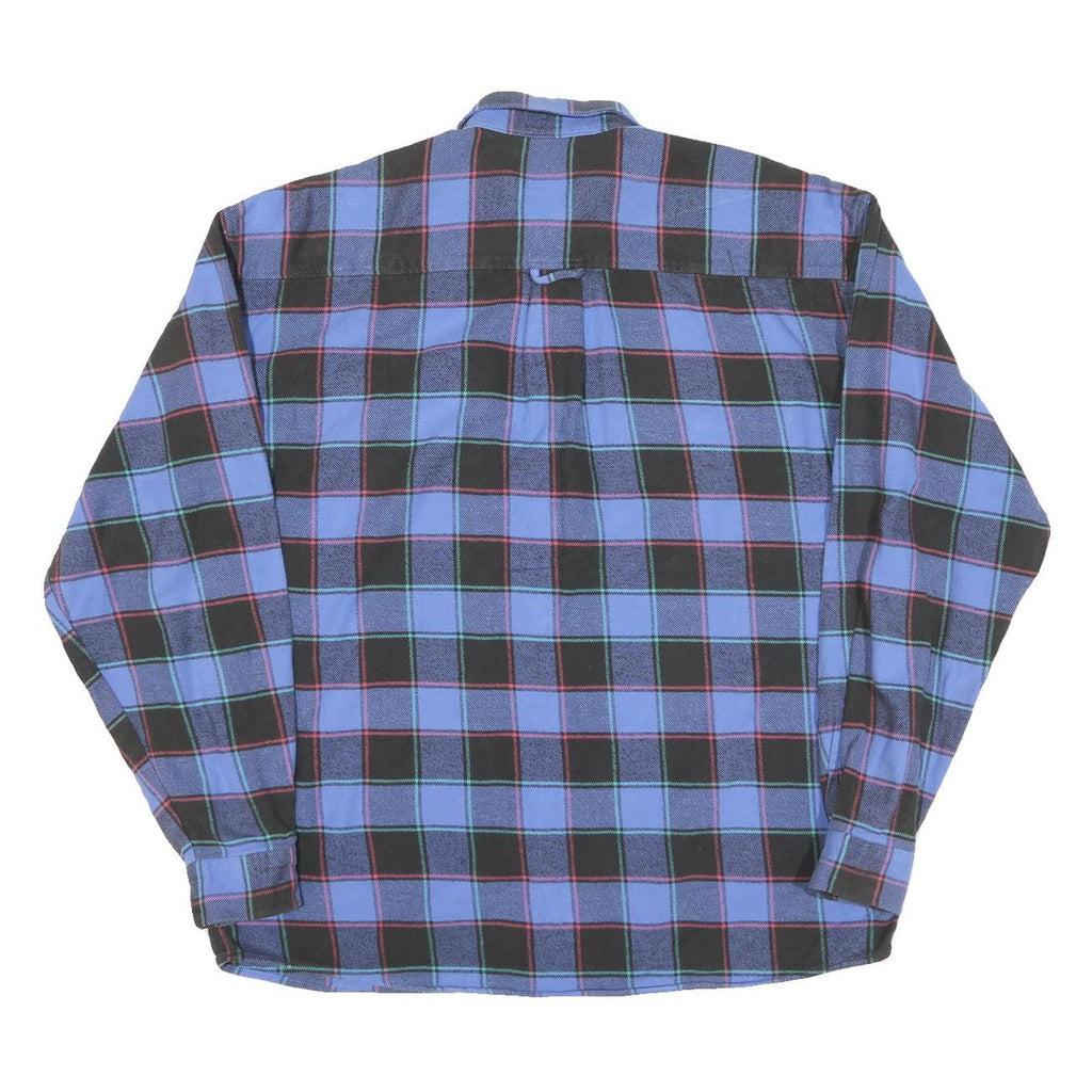 Mens Blue Black Check Shirt L Cotton Long Sleeve Casual Button Pocket