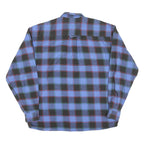Mens Blue Black Check Shirt L Cotton Long Sleeve Casual Button Pocket