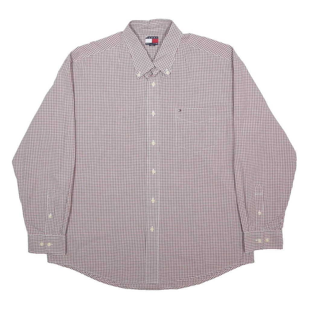 TOMMY HILFIGER Mens White & Burgundy Check Shirt XL Button Down Casual Cotton