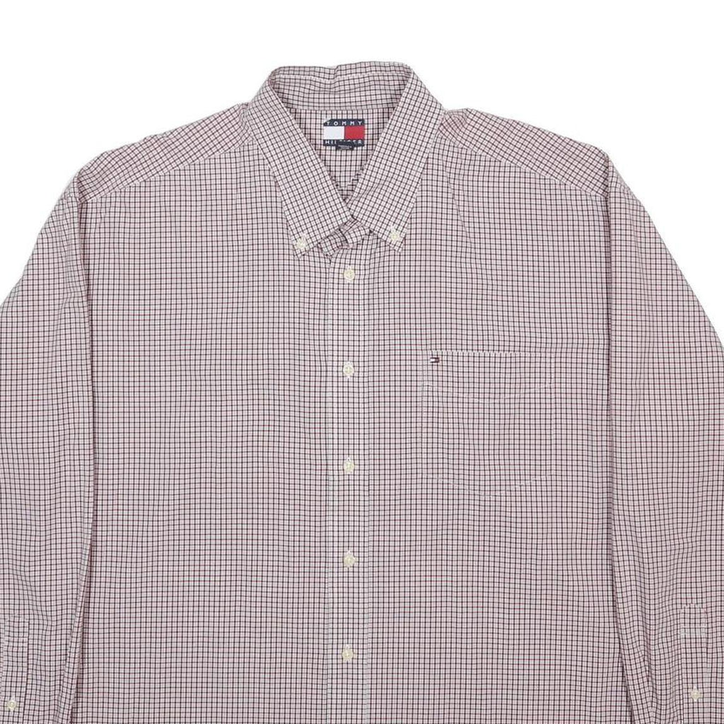 TOMMY HILFIGER Mens White & Burgundy Check Shirt XL Button Down Casual Cotton