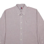 TOMMY HILFIGER Mens White & Burgundy Check Shirt XL Button Down Casual Cotton