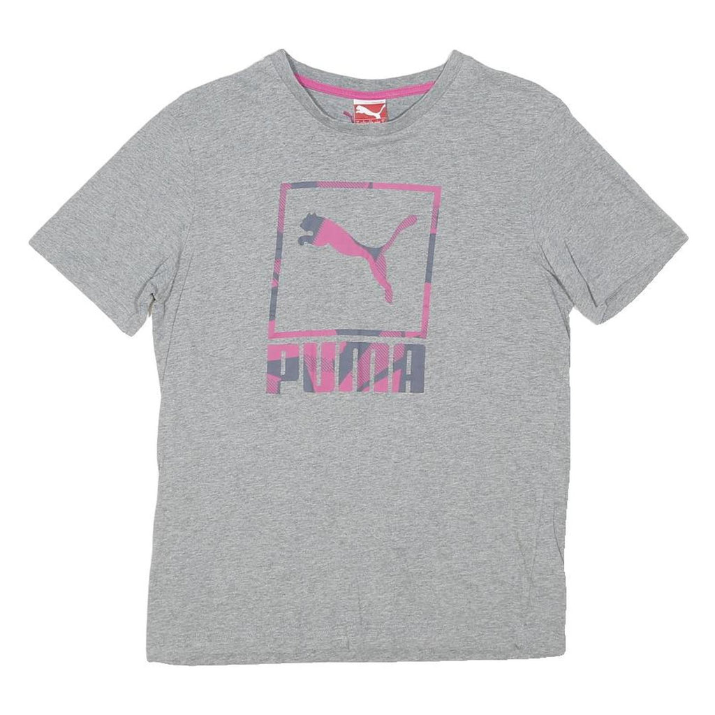 PUMA Womens Grey Graphic T-Shirt S Short Sleeve Crew Neck Cotton Blend