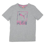PUMA Womens Grey Graphic T-Shirt S Short Sleeve Crew Neck Cotton Blend