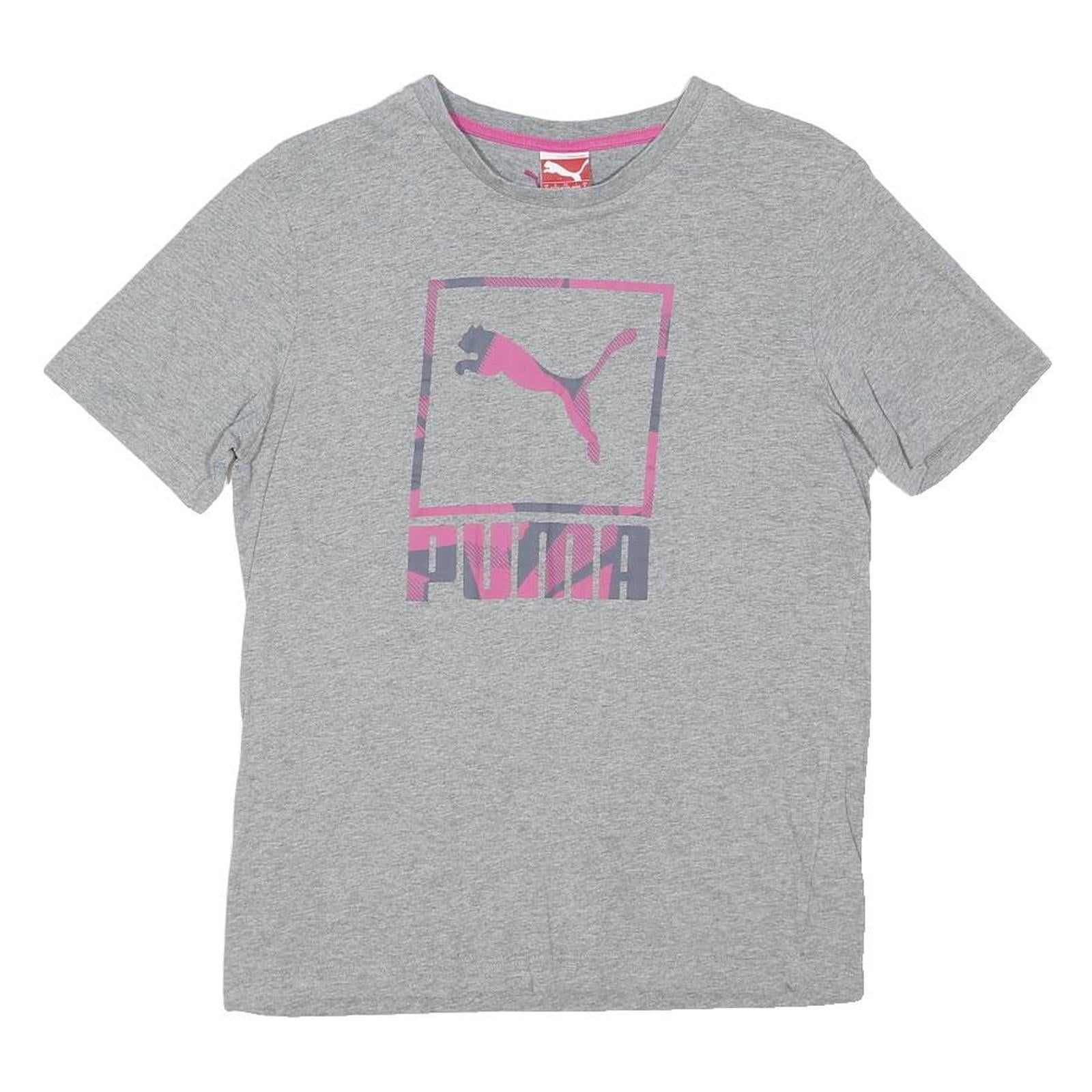 PUMA Womens Grey Graphic T-Shirt S Short Sleeve Crew Neck Cotton Blend