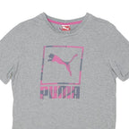 PUMA Womens Grey Graphic T-Shirt S Short Sleeve Crew Neck Cotton Blend