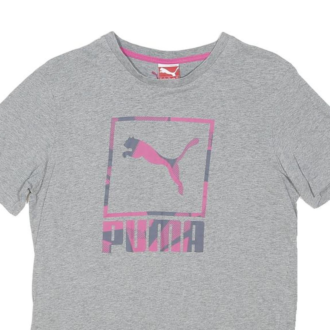 PUMA Womens Grey Graphic T-Shirt S Short Sleeve Crew Neck Cotton Blend