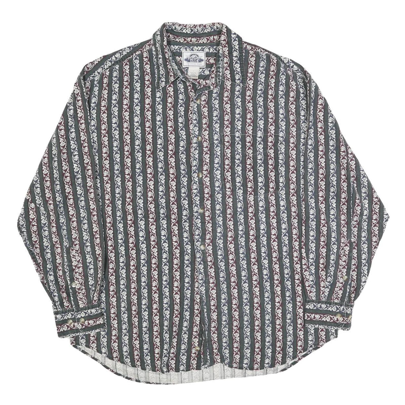 PACIFIC CLUB Mens Blue & Burgundy Pattern Shirt XL Cotton Blend Casual Long