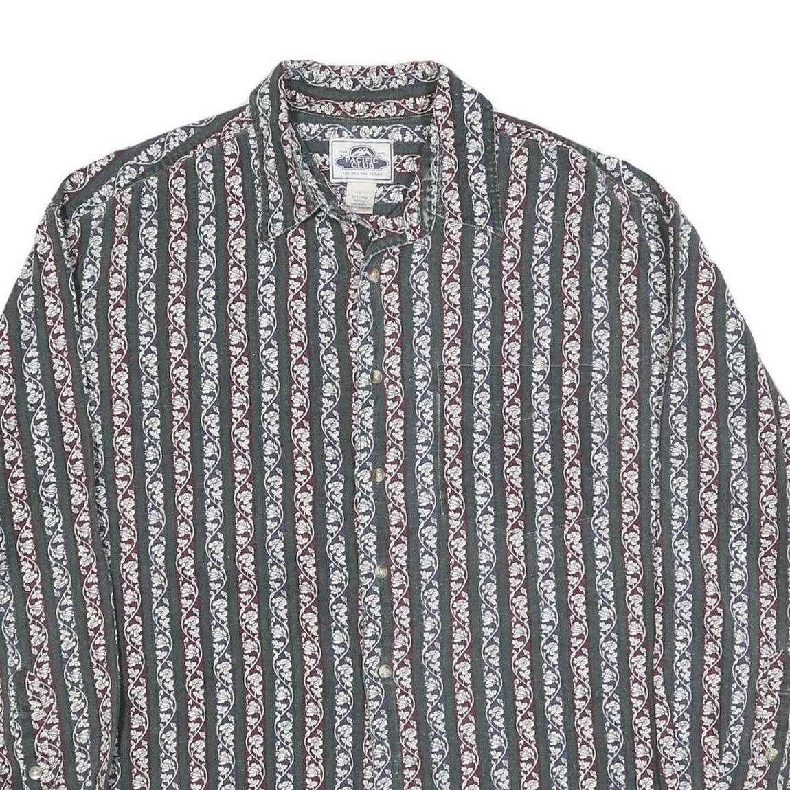 PACIFIC CLUB Mens Blue & Burgundy Pattern Shirt XL Cotton Blend Casual Long