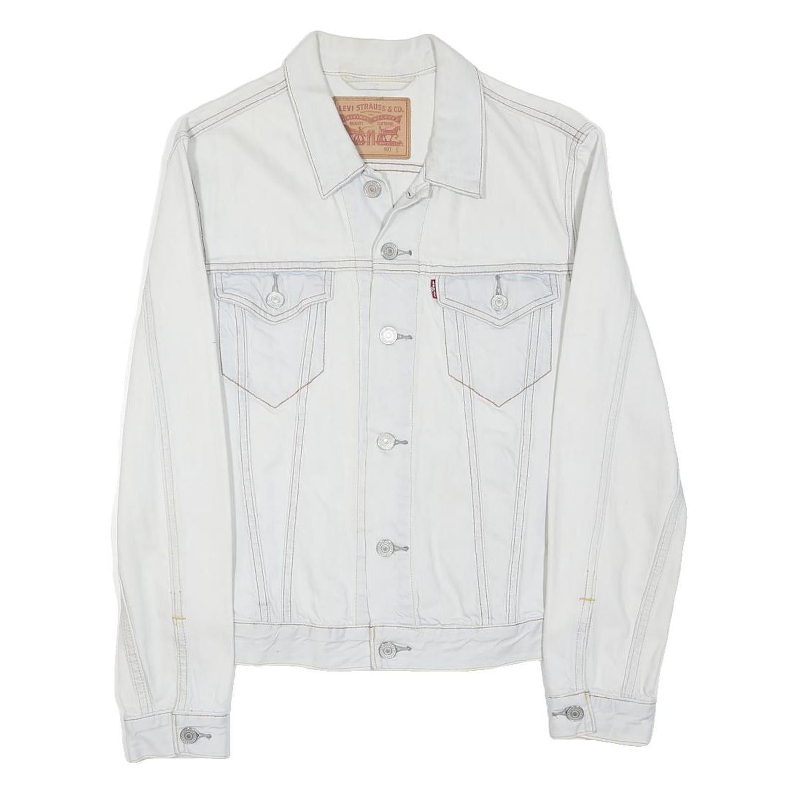 LEVI'S Mens White Cotton Blend Denim Jacket S Button Closure Casual Classic