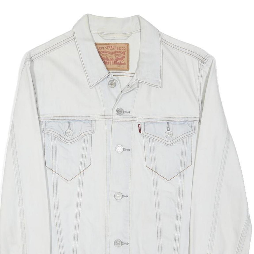 LEVI'S Mens White Cotton Blend Denim Jacket S Button Closure Casual Classic