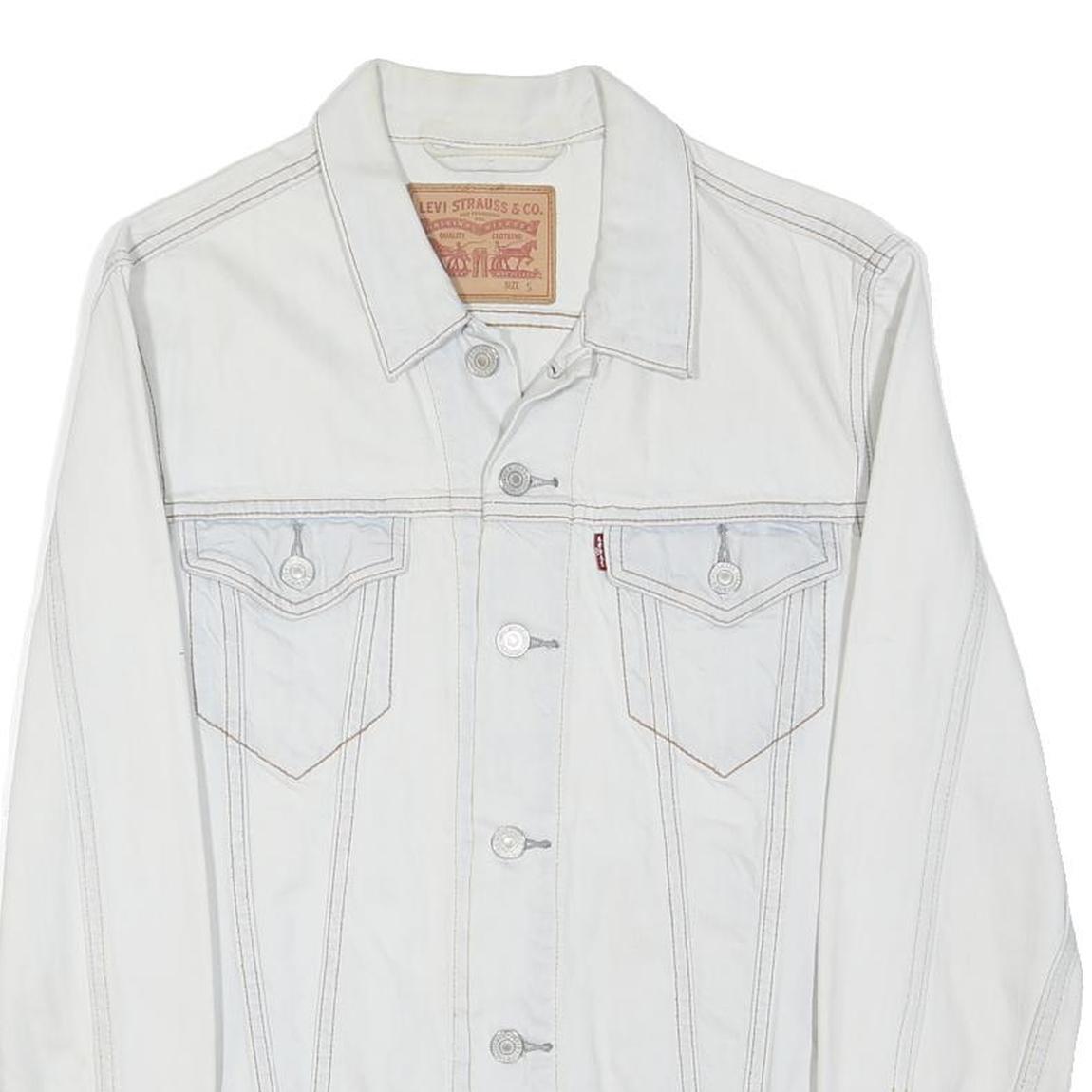 LEVI'S Mens White Cotton Blend Denim Jacket S Button Closure Casual Classic