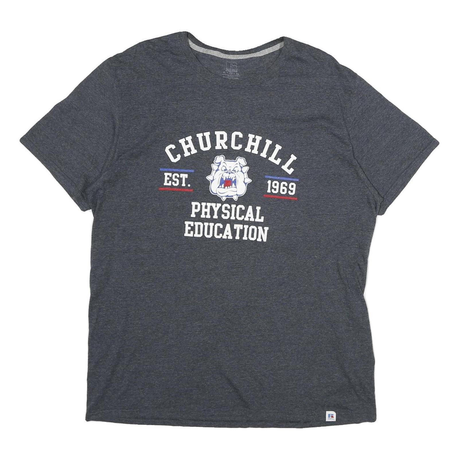 RUSSELL ATHLETIC Mens Grey Churchill Physical Education Graphic T-Shirt XL Short