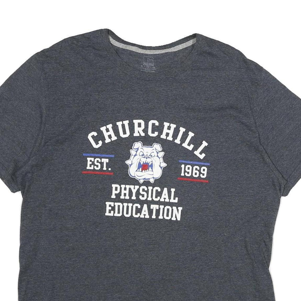 RUSSELL ATHLETIC Mens Grey Churchill Physical Education Graphic T-Shirt XL Short