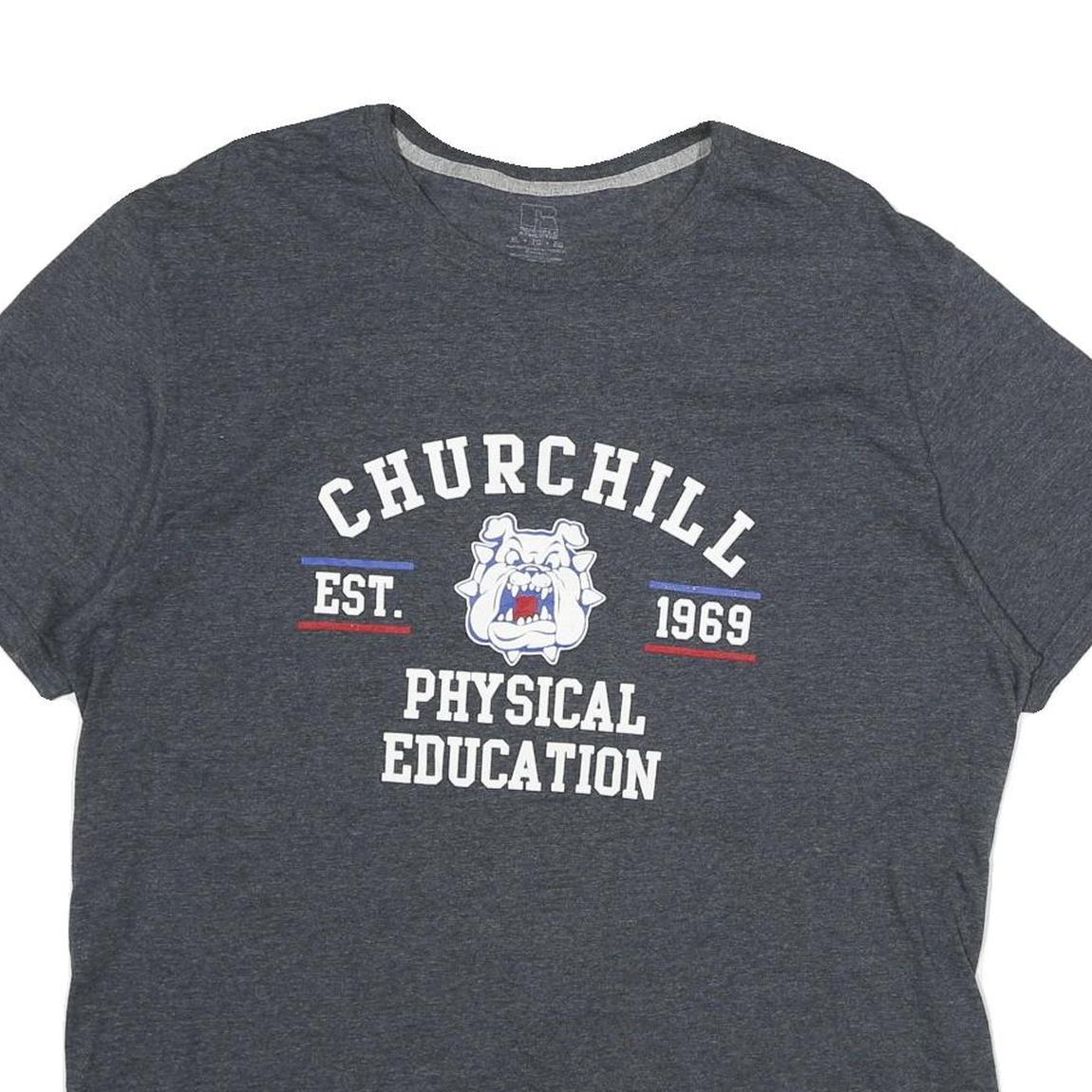 RUSSELL ATHLETIC Mens Grey Churchill Physical Education Graphic T-Shirt XL Short