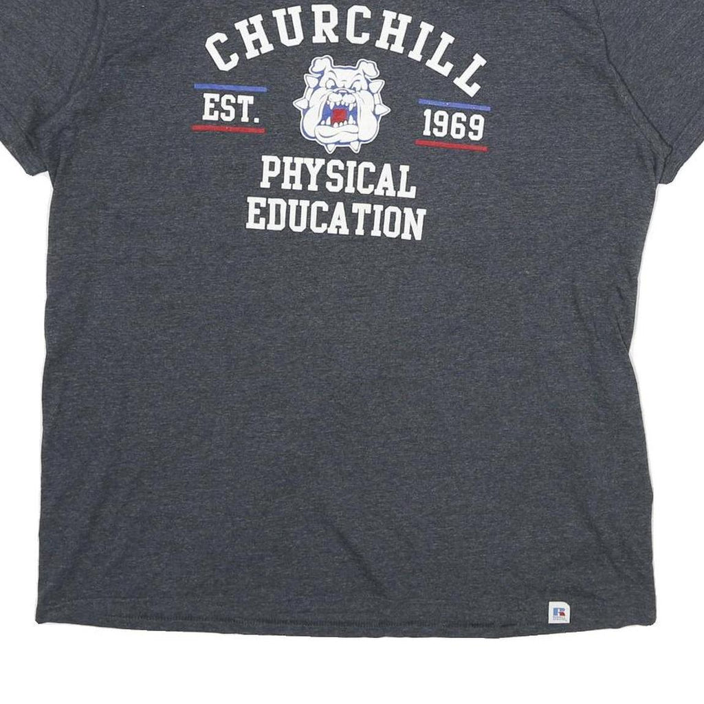 RUSSELL ATHLETIC Mens Grey Churchill Physical Education Graphic T-Shirt XL Short
