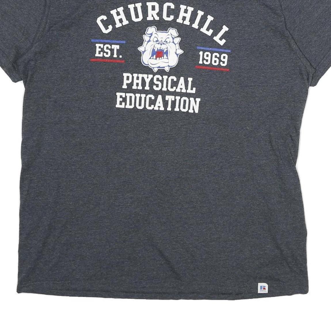RUSSELL ATHLETIC Mens Grey Churchill Physical Education Graphic T-Shirt XL Short
