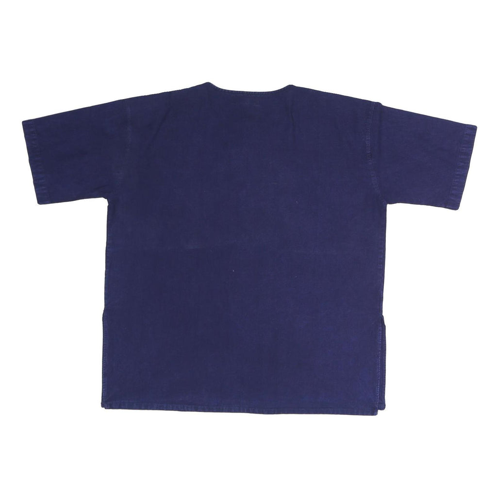 Womens Navy Blue Basic Cotton Top Short Sleeve Round Neck L Casual Summer