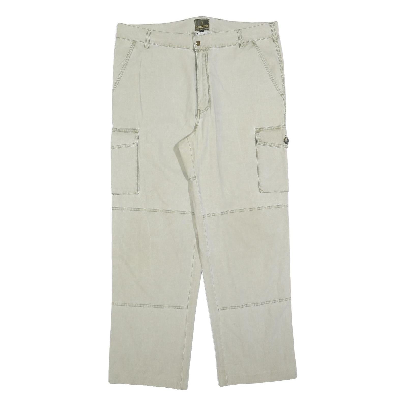 BERNWALT Mens Beige Polyester Blend Regular Straight Trousers W38 L30 Cargo Zip
