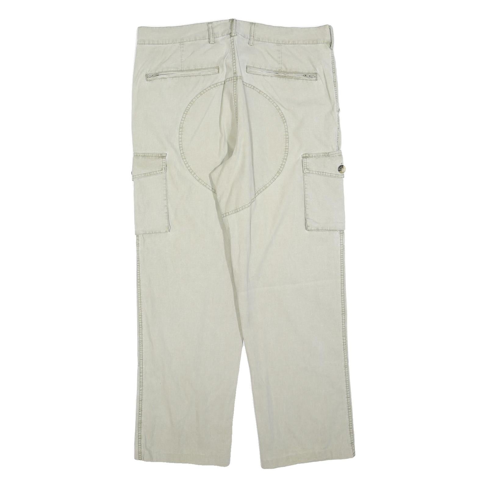 BERNWALT Mens Beige Polyester Blend Regular Straight Trousers W38 L30 Cargo Zip