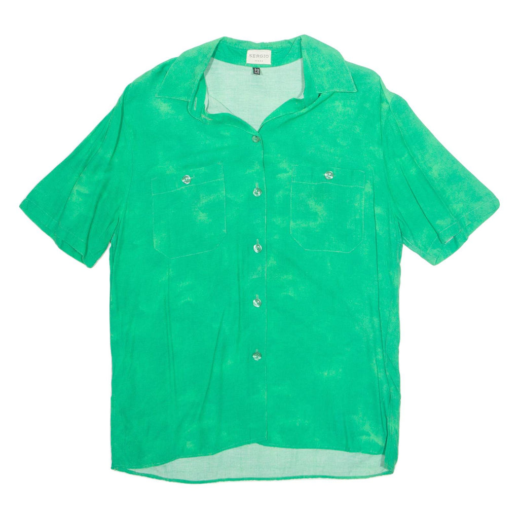 SERGIO Donna Womens Oversized Shirt Green Collared Viscose UK 12