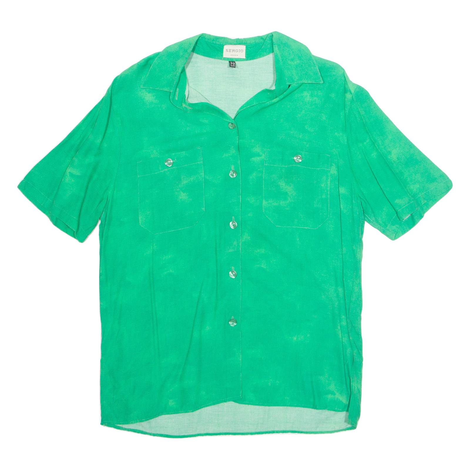 SERGIO Donna Womens Oversized Shirt Green Collared Viscose UK 12