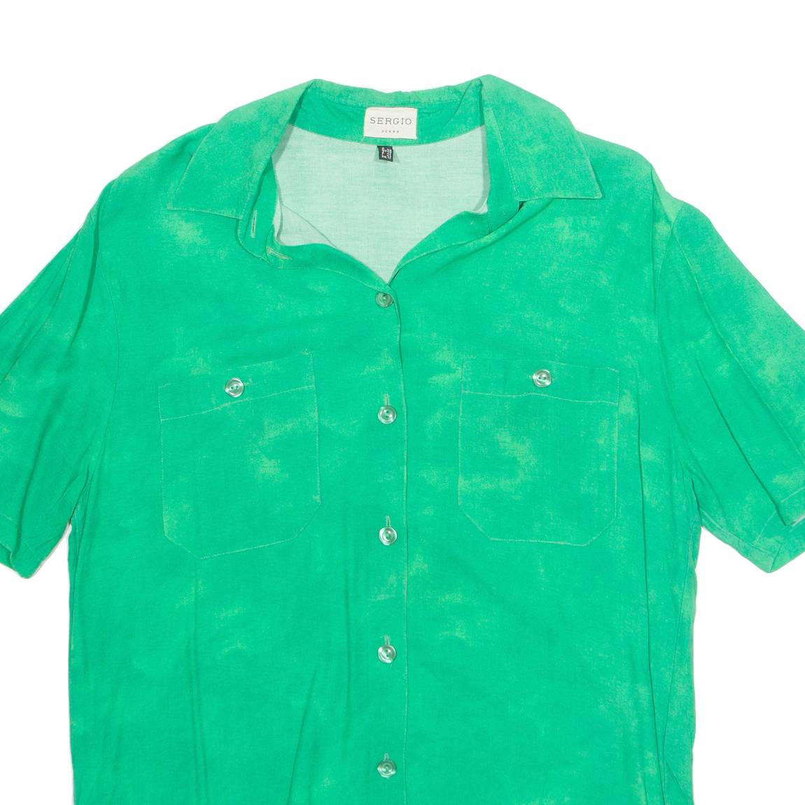 SERGIO Donna Womens Oversized Shirt Green Collared Viscose UK 12
