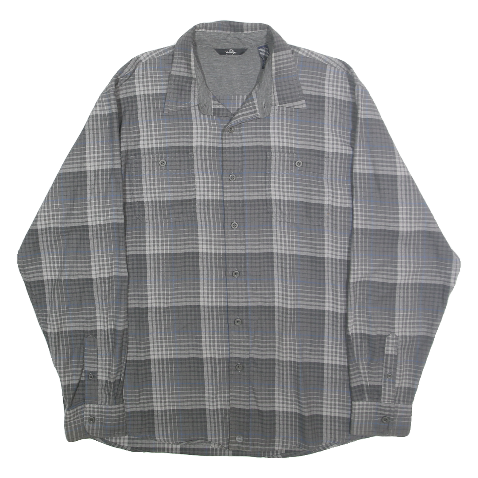 WRANGLER Mens Grey & Blue Check Shirt XL Cotton Blend Long Sleeve Casual