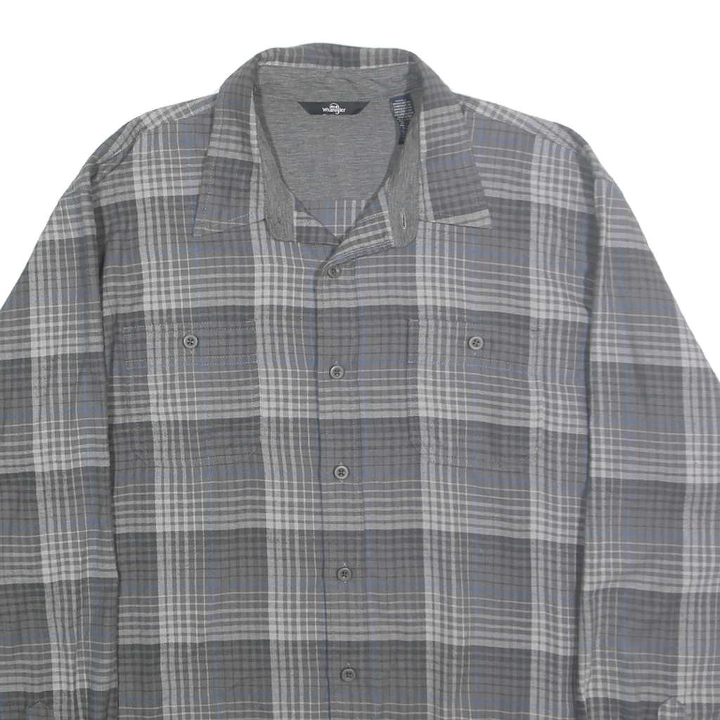 WRANGLER Mens Grey & Blue Check Shirt XL Cotton Blend Long Sleeve Casual
