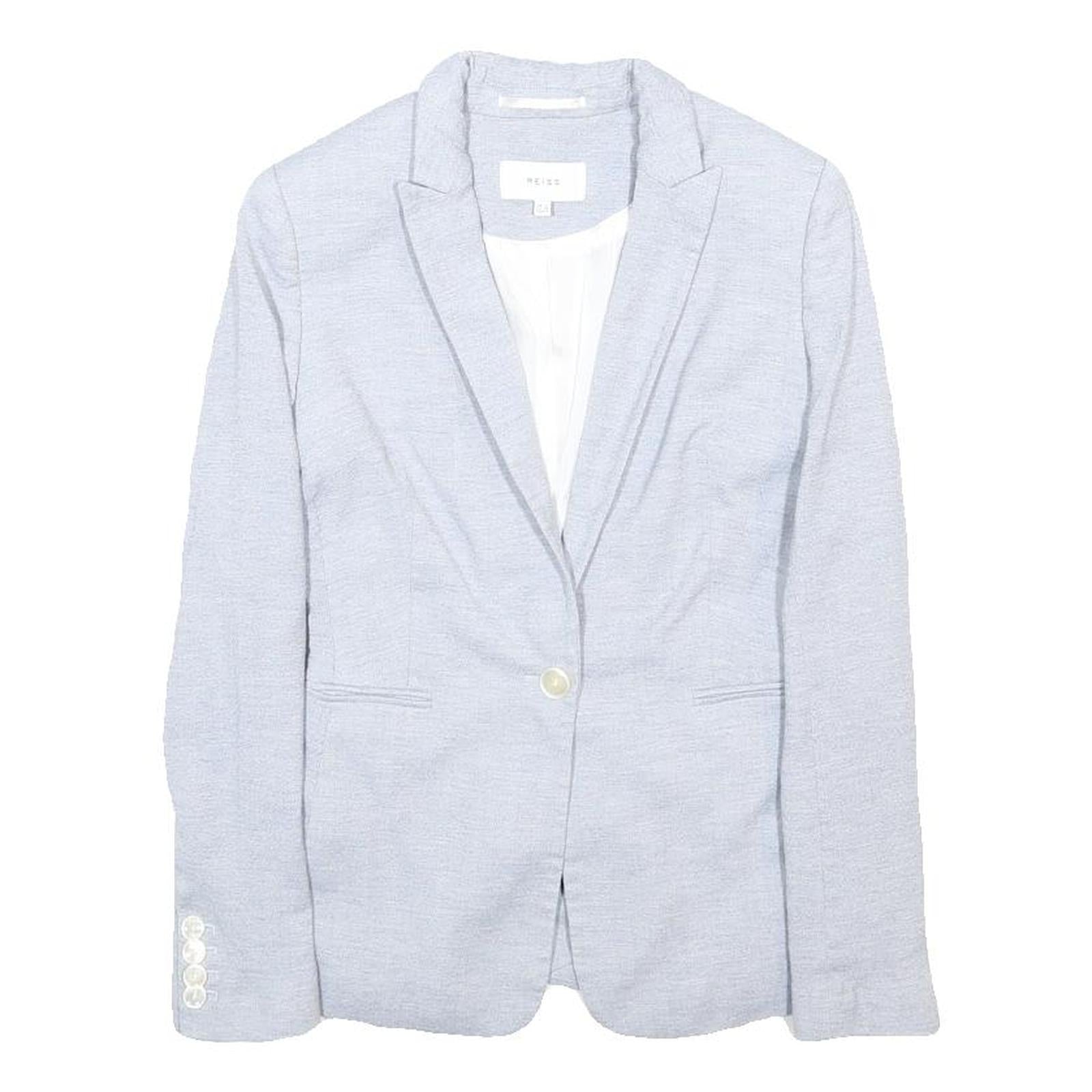 REISS Womens Blue Slim Wool Blend Jacket UK 8 Button Closure Tailored Blazer